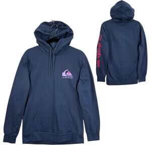 Quiksilver Mens Size L Hoodie Sweatshirt Spellout Blue Pullover Surf Snowboard